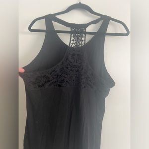 Racerback t-shirt knit mini dress, tunic tank with lacy detail